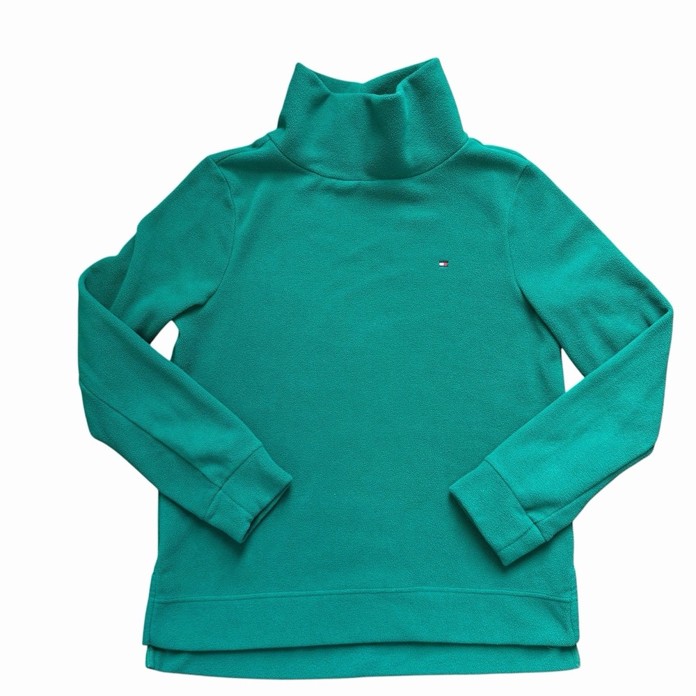 Tommy Hilfiger Green Turtleneck Fleece Pullover Sweater Embroidered Logo Women's